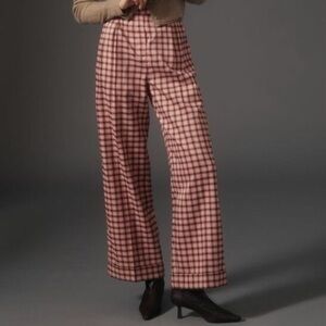 FRNCH Checkered Wide-Leg Pants in Red and White